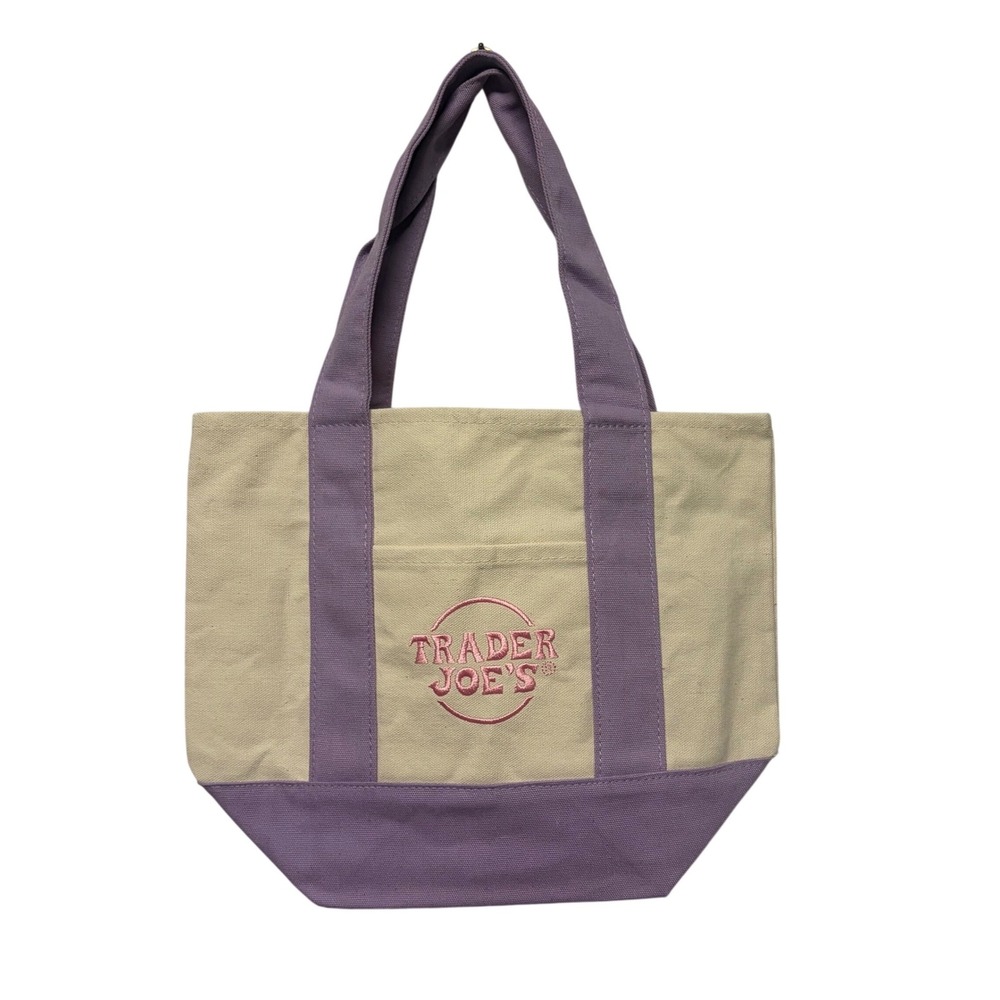 Trader‎ Joe's Mini Pastel Canvas Tote Bag Purple  Limited Edition Spring Easter